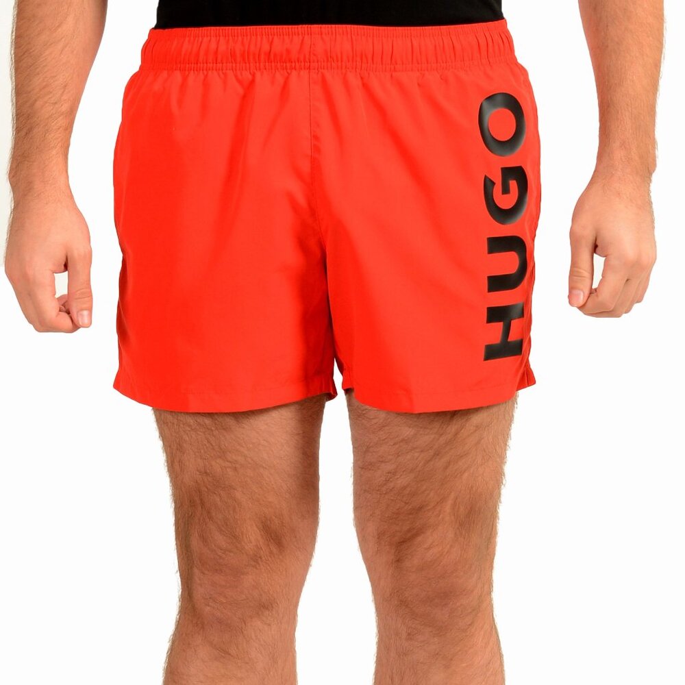 Hugo Boss Men's "ABAS" Red Logo Print Swim Board Shorts US L IT 52